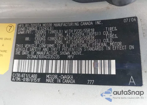 2004 Lexus Rx 330 из США, поврежденный, VIN 2T2HA31UX4C035235